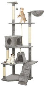 vidaXL Árvore p/ gatos c/ postes arranhadores sisal cinza-claro 191 cm