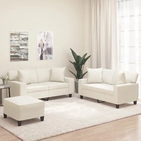 vidaXL 3 pcs conjunto sofás c/ almofadas/almofadões couro artif. creme
