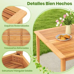 Mesa de jantar jardim exterior para 4 pessoas quadrada 100 cm com orifício para guarda-sol de 5 cm Natural