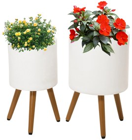 Outsunny Conjunto de 2 Vasos de Plantas Vasos de Planta com Pés Amovíveis e Orifício de Drenagem Decoração para Interior e Exterior Ø31x55 cm e Ø26x44 cm Branco