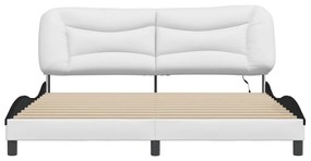 Estrutura cama c/ luzes LED 180x200cm couro artif. branco/preto