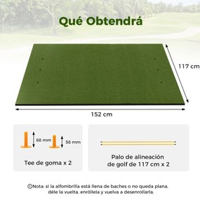 Tapete de golfe de relva sintética 3 em 1, 2 bastões de alinhamento 152 x 117 x 2 cm Verde