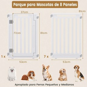 Conjunto de 7 Painéis para Parque para Cães com Porta, 53 x 81 cm, Configuração Flexível, Branco