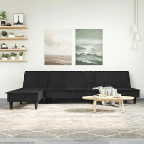 Sofá-cama em forma de L 255x140x70 cm veludo preto