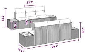 Conjunto de Sofá de Jardim vidaXL de 7 Peças com Almofadas Preto Ratta