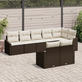 Conjunto de Jantar de Jardim 8 Peças com Almofadas Castanho Polirattan