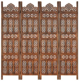 vidaXL Biombo esculp mão 4 painéis 160x165cm mangueira maciça castanho