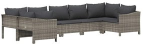 7 pcs conjunto lounge de jardim c/ almofadões vime PE cinzento