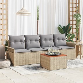 Conjunto de Sofás de Jardim Premium vidaXL com Almofadas Beje Vime PE Acácia