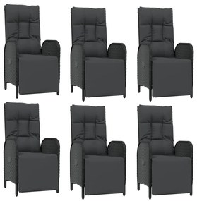 7 pcs conjunto de jantar p/ jardim c/ almofadões vime PE preto