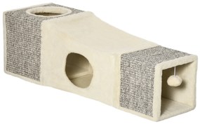 PawHut Túnel para Gatos com Bola Supensa Dobrável com Múltiplas Entradas Caverna de Sisal 98x30x30 cm Creme e Cinza