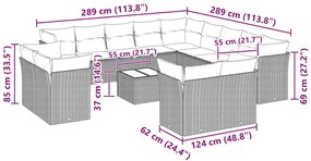 14 pcs conj. sofás jardim com almofadões vime PE cinzento-claro