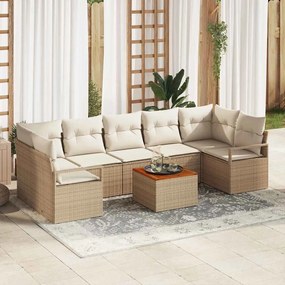 Conjunto de Sofá de Jardim com 8 Peças e Almofadas Bege em Rattan Sint