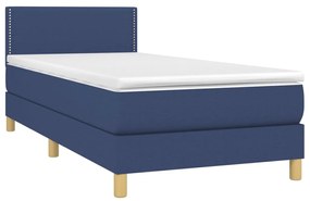 Cama box spring c/ colchão e LED 90x190 cm tecido azul