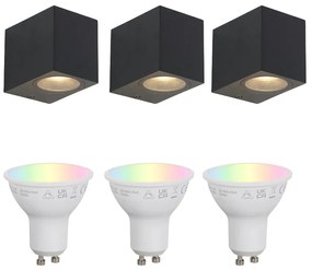LED Conjunto de 3 Candeeiros de Parede Inteligentes Preto GU10 50mm IP44 - Baleno Moderno