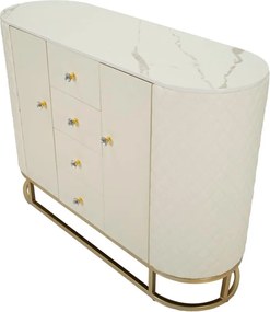 Aparador Sharon - Madeira e MDF Branco com Detalhes Dourados - 120 cm