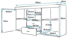 Aparador Manvy de 140cm - Preto/Branco - Design Moderno