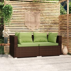 vidaXL Sofá de jardim 2 lugares com almofadões vime PE castanho