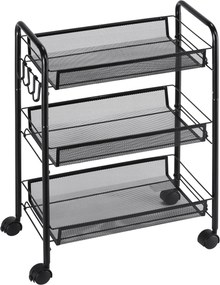 HOMCOM Carrinho de Cozinha em Aço com 3 Cestos e Rodas, Suporta 9 kg, Cozinha, Casa de Banho e Lavandaria 45x26,5x63 cm, Preto | Aosom Portugal