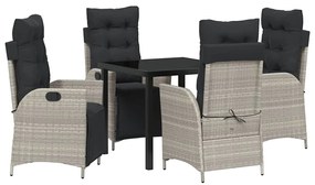 Mesa de Jantar para Jardim com 5 Peças em Rattan Sintético Cinza Claro