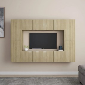 8pcs conjunto móveis de TV derivados de madeira carvalho sonoma