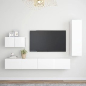 4 pcs conjunto de móveis de TV derivados de madeira branco