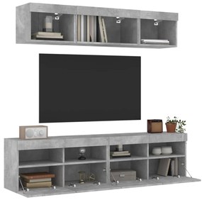 vidaXL 5 pcs móveis parede p/ TV c/ LEDs deriv. madeira cinza cimento