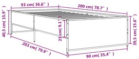 Estrutura de cama derivados de madeira e metal cinzento sonoma