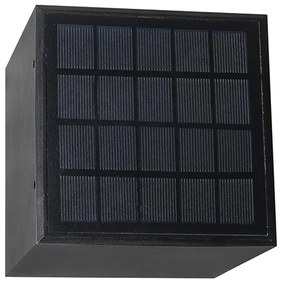 Candeeiro de parede exterior preto com luz regulável e sensor solar - Charlotte