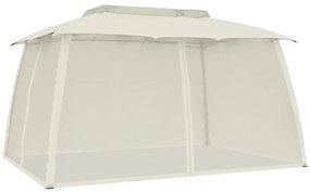 Gazebo c/ teto duplo/paredes de malha 3,93x2,93 m aço creme