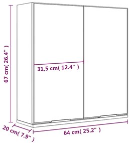 Armário espelhado de casa de banho 64x20x67 cm cinzento-cimento