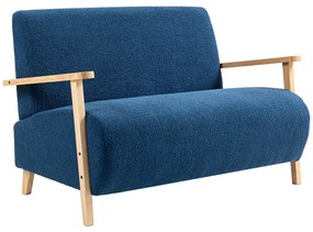 HOMCOM Sofá de 2 Lugares Estofado em Borreguito com Acolchoado Espesso Apoios de Braço e Pés de Madeira 118x76x78 cm Azul | Aosom Portugal