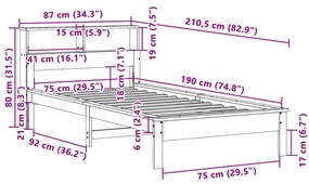 Cama com estante sem colchão 75x190 cm pinho maciço