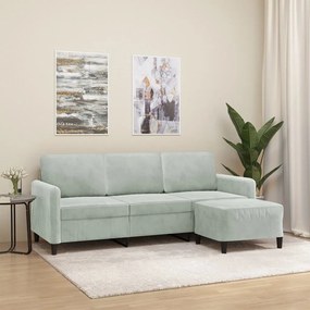 Sofá Amour Chaise Longue de 3 lugares - Em Veludo - Com Apóio de Pés -