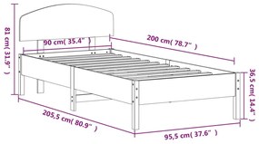 Estrutura cama c/ cabeceira 90x200 cm pinho maciço castanho-mel