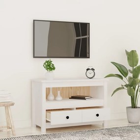 Móvel de TV 79x35x52 cm madeira de pinho maciça branco
