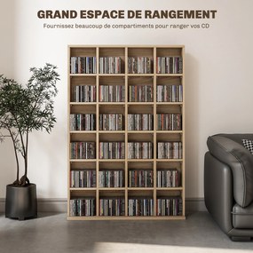 Móvel multimédia com capacidade para 456 CDs/336 DVDs - estante de madeira com prateleiras ajustáveis, 89 x 130,5 cm, madeira natural