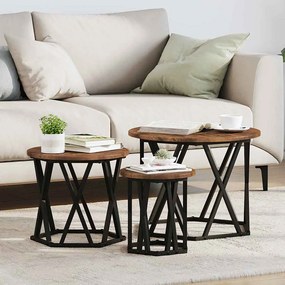 vidaXL Mesa Lateral Empilhável 3 pcs Carvalho fumado 53 x 53 x 40 cm