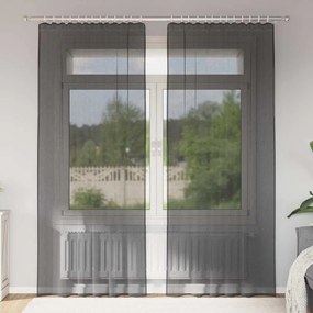 vidaXL Cortinas de voile com bolsos para varão 2 pcs preto