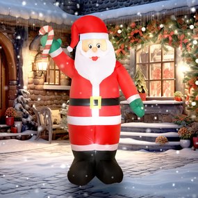 Pai Natal Insuflável 240 cm com Bastão Luzes LED e Inflador Elétrico Decoração Natalícia para Exteriores e Interiores Multicor