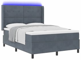 Cama Box Spring com Colchão e LED Cinza Escuro 160x200 cm Veludo