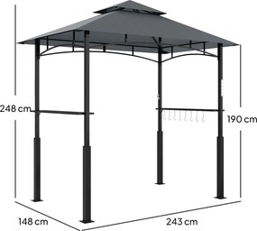 Tenda para churrasco de dois andares com cobertura para jardim e iluminação LED, 240 x 150 x 250 cm(GRELHADOR NÃO INCLUIDO), cinzento escuro