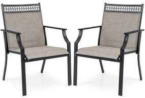 Conjunto de 2 cadeiras de jardim com tecido de secagem rápida e estrutura de metal, cadeiras de pátio cinza