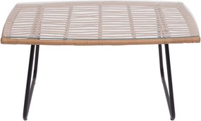 Mesa de Centro de Jardim LEBENG – 90x50x42 cm – Metal, Ratán e Vidro T
