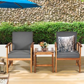 Conjunto de jardim em madeira de acácia com 3 peças e almofadas 2 sofás seccionais acolchoados com mesa de café cinzenta