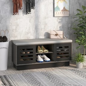 Banco Sapateira com Assento com 6 Compartimentos de Arrumação 3 Prateleiras e 2 Portas para Entrada 99,5 x 34,5 x 46 cm Cinza + Cinza Escuro