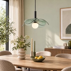 Candeeiro Pendente de Design Preto com Vidro Verde - Kemner