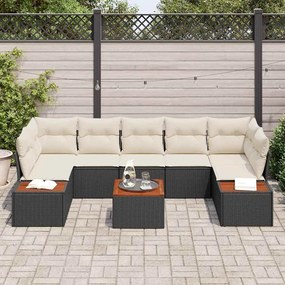 Conjunto de Sofá de Jardim vidaXL de 8 Peças com Almofadas Preto Polir