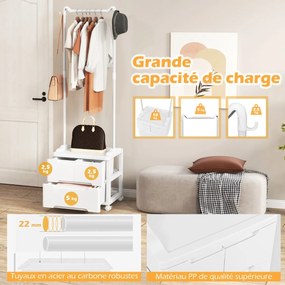 Cômoda independente para roupas resistentes com haste para pendurar e prateleiras de armazenamento - branca