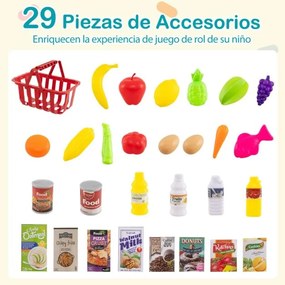 Conjunto de supermercado para crianças com carrinho de compras, balança e scanner com luz e som, 76 peças de alimentos e acessórios, jogo de encenação